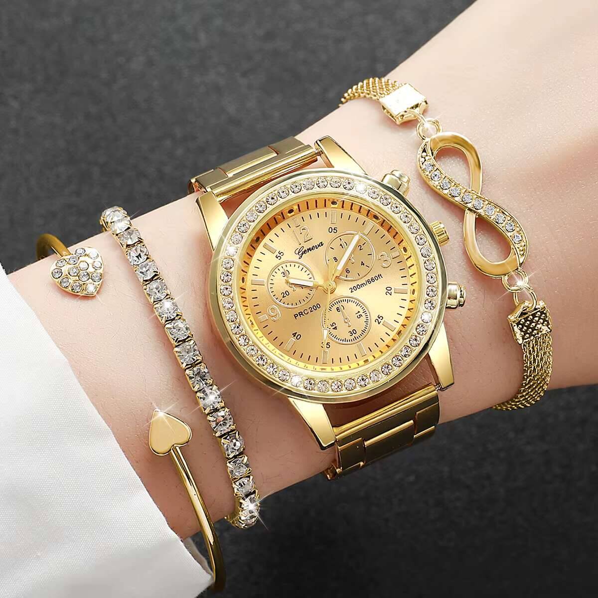 Luxury Watch Kit - 4PCS/Set Luxury Rhinestone Women Watches Fashion